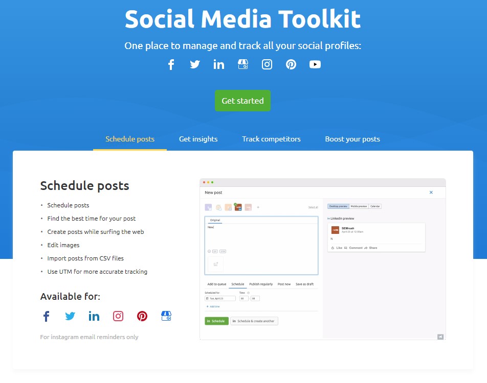 SEMRush Social Media Toolkit